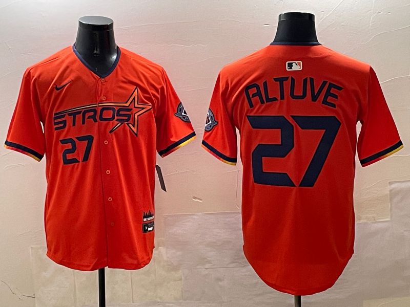 Men Houston Astros #27 Altuve Orange Three generations Joint Name 2025 Nike MLB Jersey style 3->houston astros->MLB Jersey